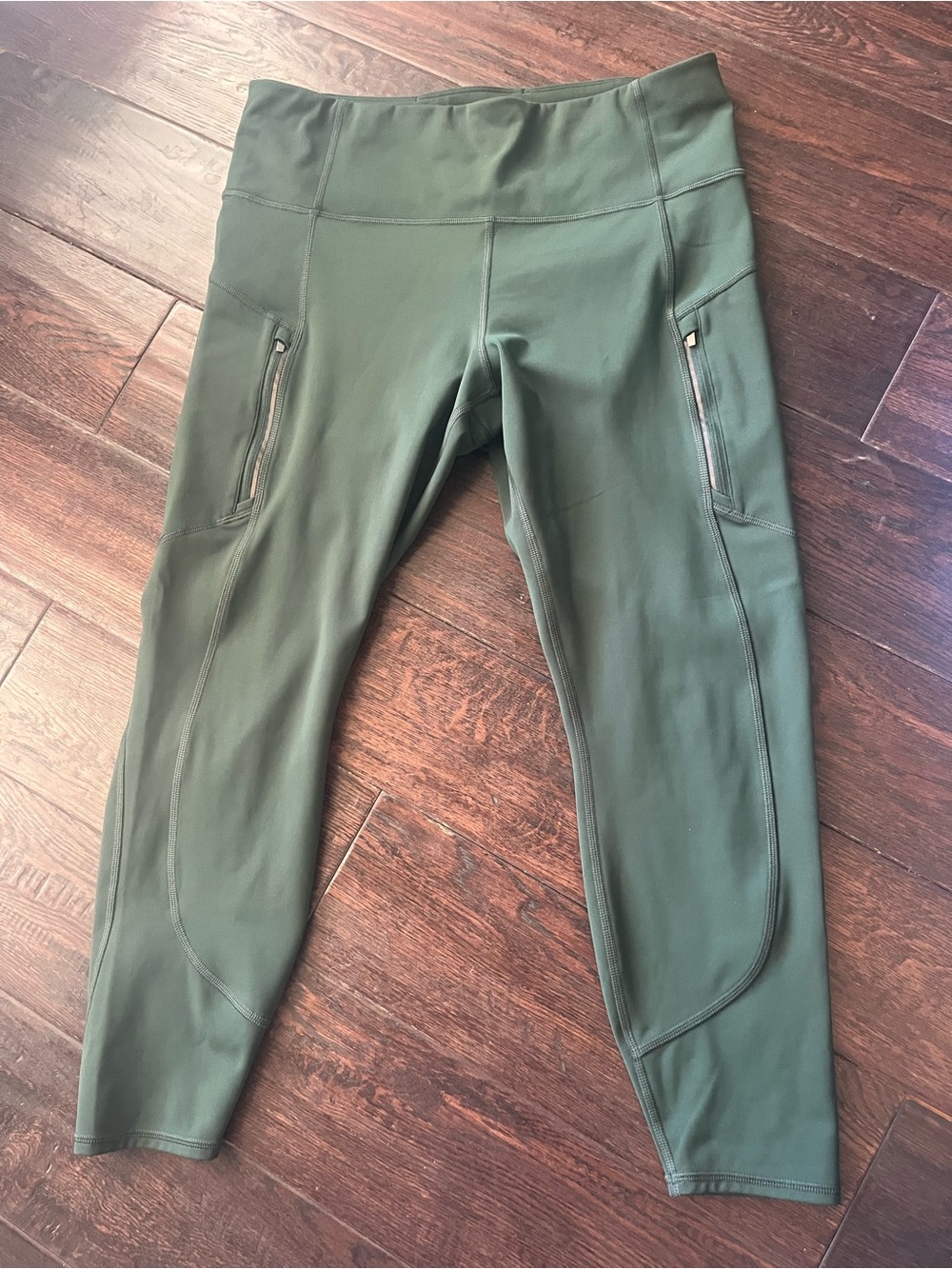 Athleta Rainer 7/8 Tight Leggings Forest Green Fleece Lined Size L